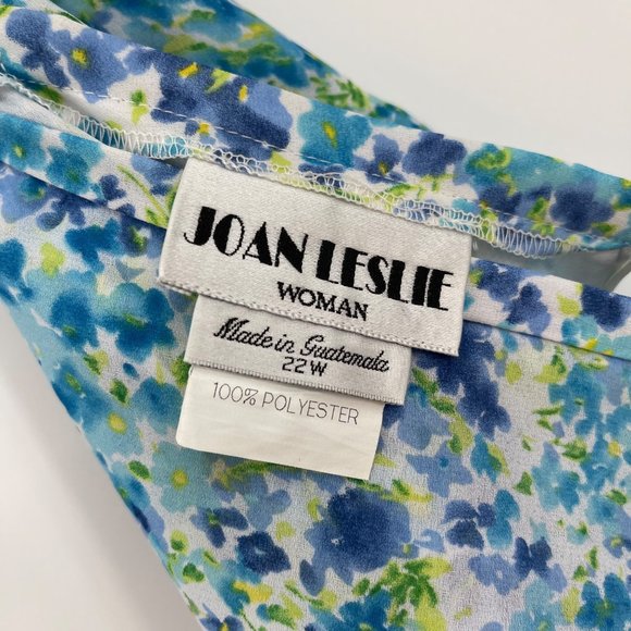 Joan Leslie Skirt Set 22W Blue White Button Down Blouse Floral Vintage - Picture 16 of 16
